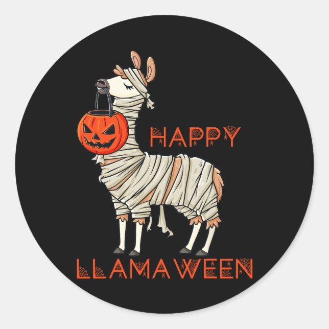 Happy Llamaween Fun Halloween Llama Girls Boys Kid Classic Round Sticker (Front)