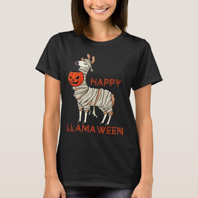 Happy Llamaween Fun Halloween Llama Girls Boys Kid T-Shirt (Front)
