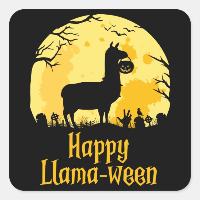 Happy Llamaween Funny Halloween Llama Costume Gift Square Sticker (Front)