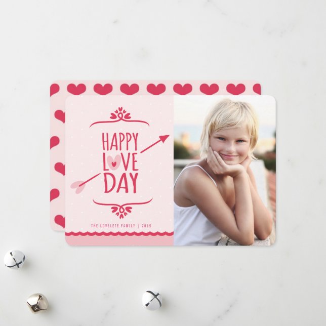Happy Love Day Cupid's Arrow Valentine's Day Photo Holiday Card (Front/Back In Situ)