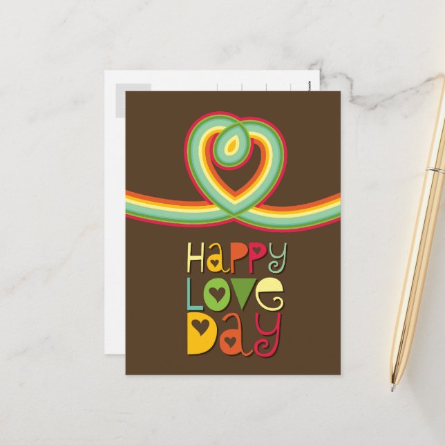 Happy Love Day Rainbow Loop Heart Valentine's Day Holiday Postcard (Front/Back In Situ)