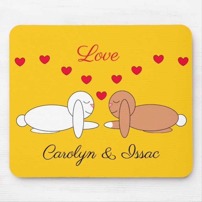 Happy, Loving Rabbits: Yellow Mouse Mat (Front)