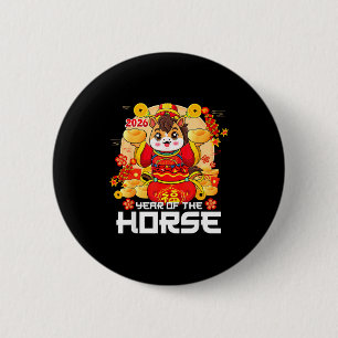 Happy Lunar Chinese New Year Of The Horse 2026 Zod 6 Cm Round Badge