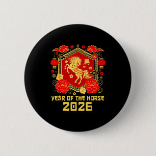 Happy Lunar Chinese New Year Of The Horse 2026 Zod 6 Cm Round Badge