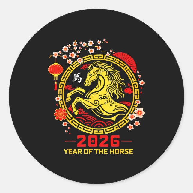 Happy Lunar Chinese New Year Of The Horse 2026 Zod Classic Round Sticker (Front)