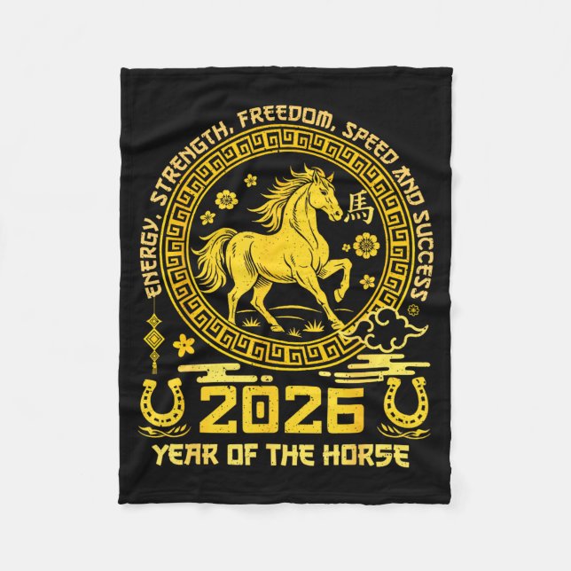 Happy Lunar Chinese New Year Of The Horse 2026 Zod Fleece Blanket (Front)