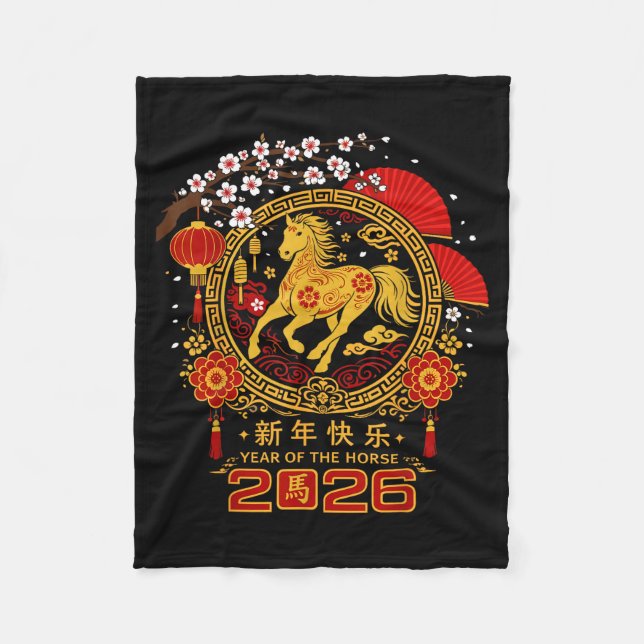 Happy Lunar Chinese New Year Of The Horse 2026 Zod Fleece Blanket (Front)