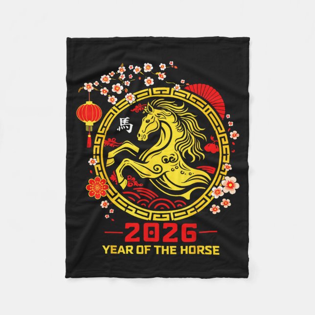 Happy Lunar Chinese New Year Of The Horse 2026 Zod Fleece Blanket (Front)