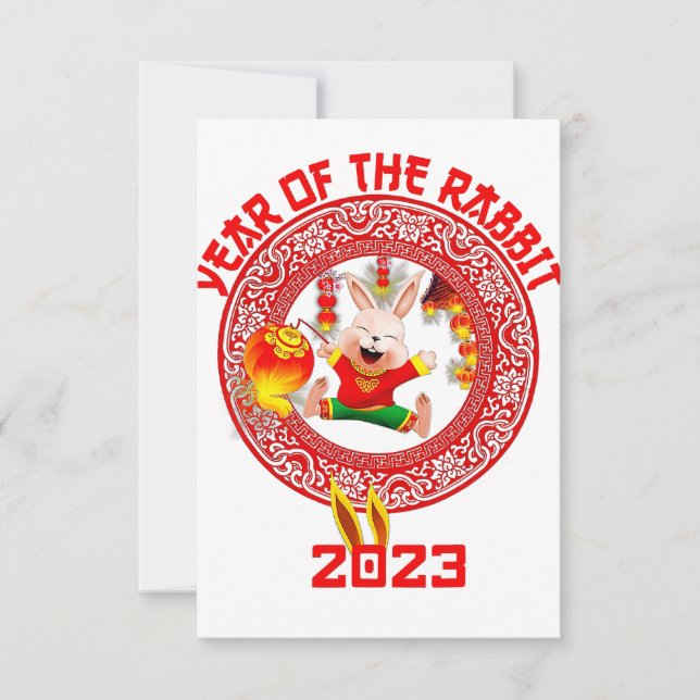Happy Lunar New Year 2023, Cute Chinese Rabbit Thank You Card (Front)