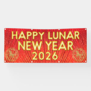 Happy Lunar New Year 2026 Horse Red Gold Vinyl Banner