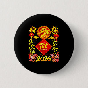 Happy Lunar New Year 2026 Year Of The Horse Tet Ng 6 Cm Round Badge