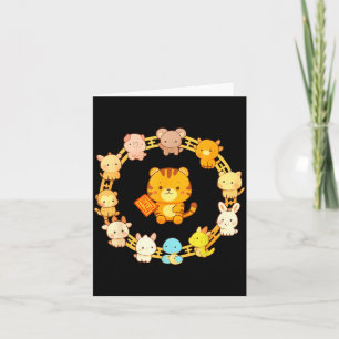 Happy Lunar New Year Animals 12 Chinese Zodiac Sig Card