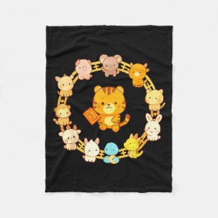 Happy Lunar New Year Animals 12 Chinese Zodiac Sig Fleece Blanket