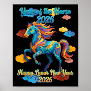 Happy Lunar New Year Colorful Horse Poster