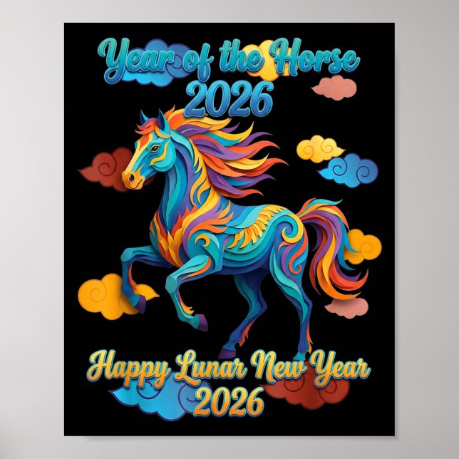 Happy Lunar New Year Colorful Horse  Poster (Front)