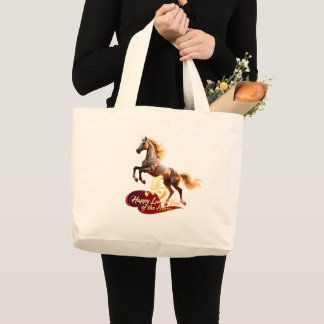 Happy Lunar New Year Majestic Golden Horse Large Tote Bag