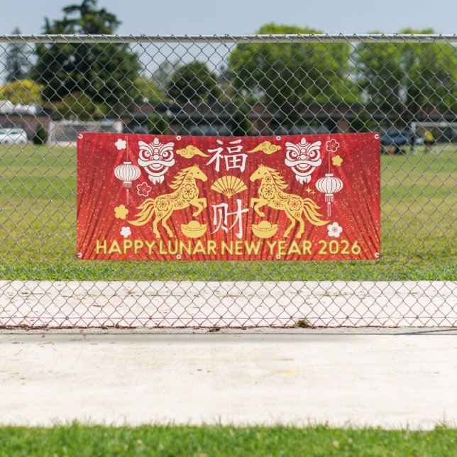 Happy Lunar New Year Of The Horse 2026 Red Gold Banner (Insitu)