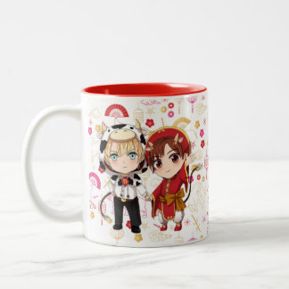 Happy Lunar New Year Ox Storie & Valentine Two-Tone Coffee Mug