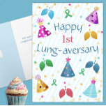 Happy Lung-aversary Custom  Card<br><div class="desc">Happy Lung-aversary! Delightful,  unique,  retro 80's colour scheme,  original design for the lung transplant recipient anniversary celebration! Personalise with your message for this special transplant milestone! Text is customisable under the personalise or under the edit options. Congratulations to the lung transplant recipient!</div>