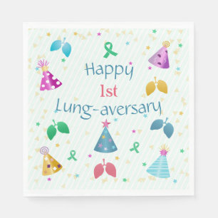 Happy Lung-aversary Green Stripe Party  Napkin