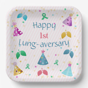 Happy Lung-aversary Pink Stripe Party  Paper Plate