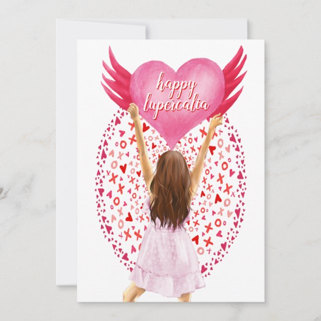 Happy Lupercalia Sweetheart Girl Hugs & Kisses Holiday Card (Front)