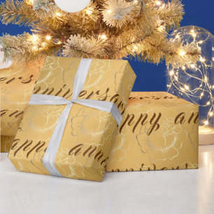Happy Luxury Gold Floral 50th Anniversary Wrapping Paper