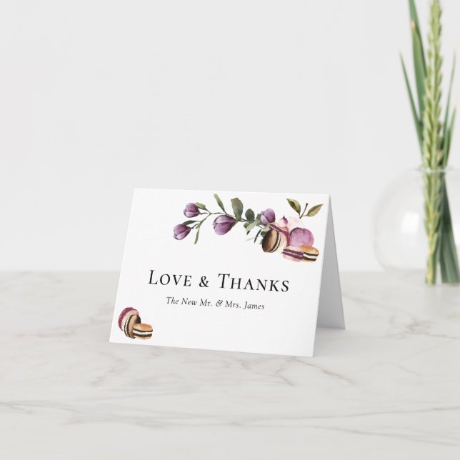 Happy Macaron | Elegant Violet Floral Modern Thank You Card (Front)