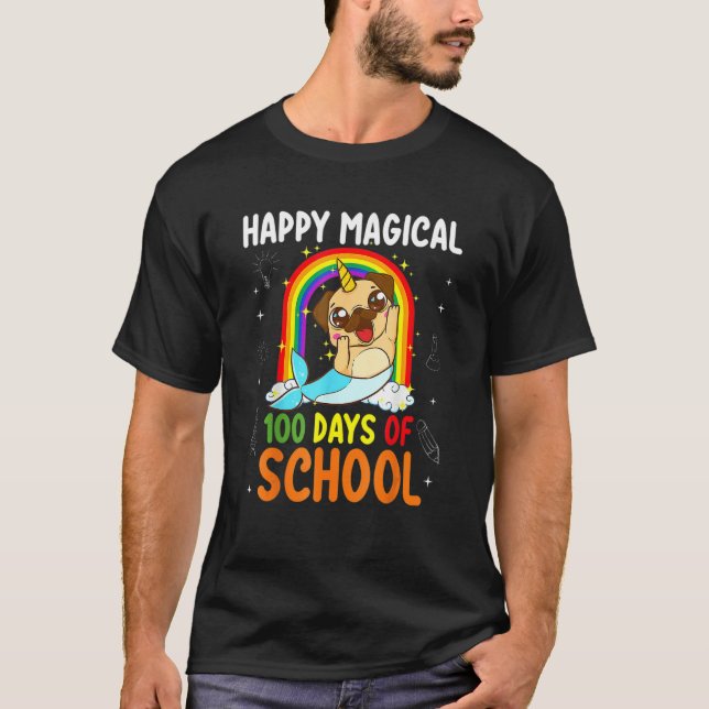 Happy Magical 100 Days Of School Unicorn Funny Stu T-Shirt (Front)