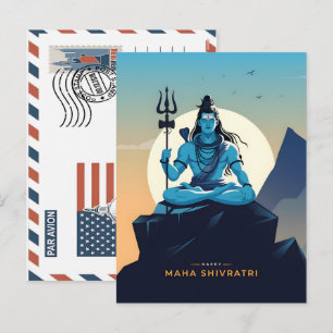 Happy maha shivratri festival with lord shiva  holiday postcard