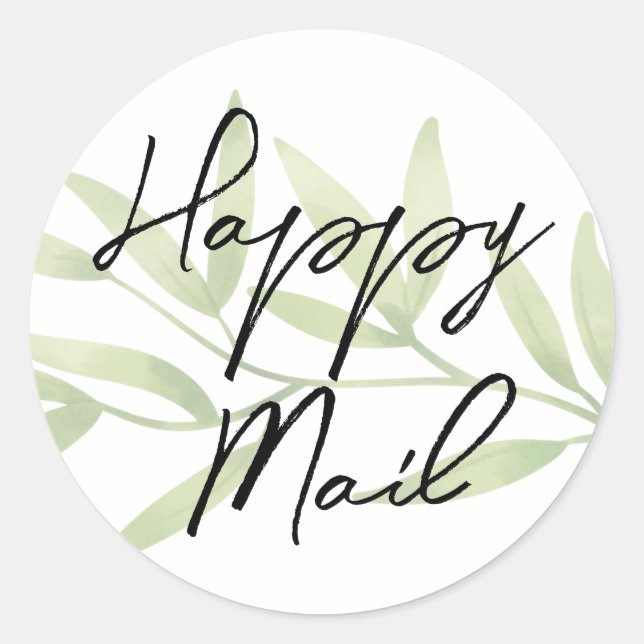 Happy Mail Greenery Botanical Leaves Classic Round Sticker (Front)