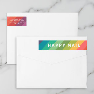 Happy Mail Rainbow Stripes Return Address Wrap Around Label