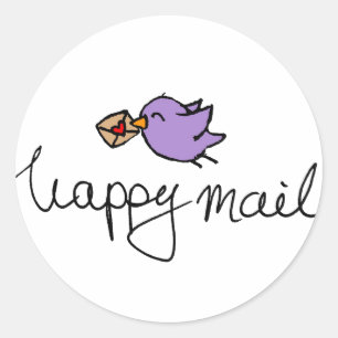 Happy mail round business stickers with bird