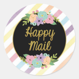 Happy Mail Sticker - pastel rainbow stripes gold