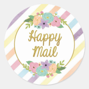 Happy Mail Sticker - pastel rainbow stripes gold