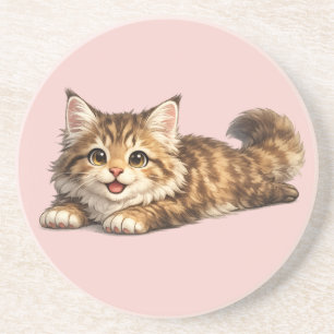 Happy Maine Coon Cat Cosy Positive Vibes Design Coaster