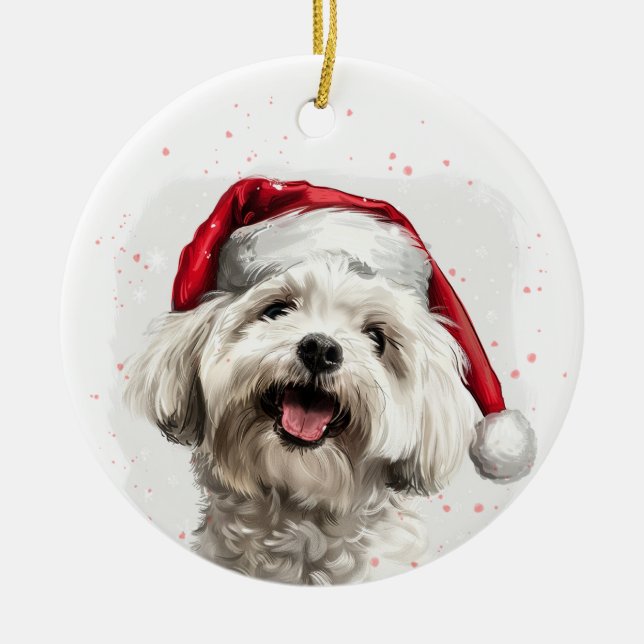 Happy Maltese Dog Christmas Personalized Ceramic Tree Decoration (Front)