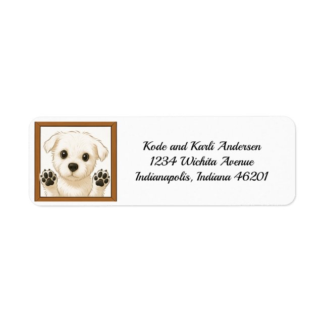 Happy Maltese Puppy Return Address (Front)