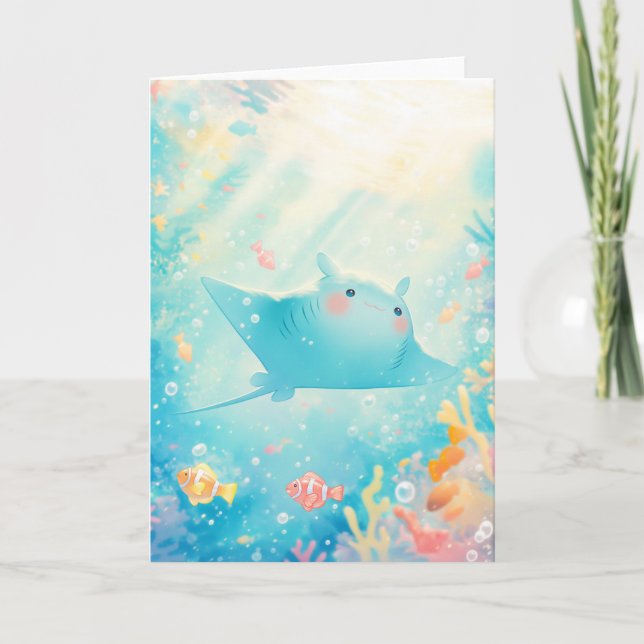 Happy Manta Ray Drifting Under the Waves Card (Front)
