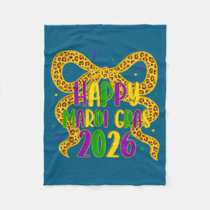 Happy Mardi Gras 2026 Coquette Bow Girl Women Carn Fleece Blanket