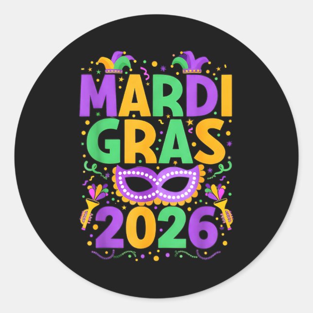 Happy Mardi Gras 2026 Costume New Orleans Matching Classic Round Sticker (Front)