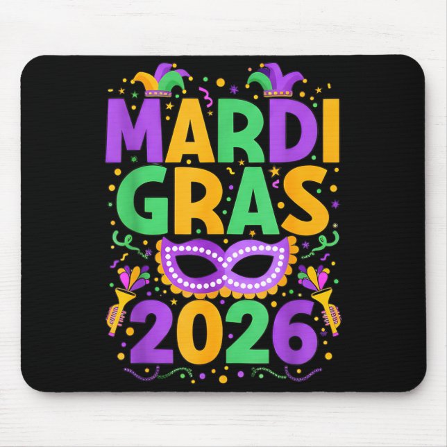 Happy Mardi Gras 2026 Costume New Orleans Matching Mouse Mat (Front)