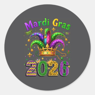 Happy Mardi Gras 2026 Jester Hat Men Women Kid Car Classic Round Sticker