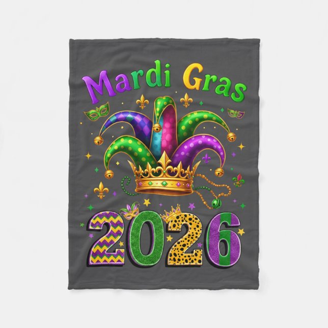Happy Mardi Gras 2026 Jester Hat Men Women Kid Car Fleece Blanket (Front)