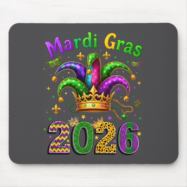 Happy Mardi Gras 2026 Jester Hat Men Women Kid Car Mouse Mat (Front)