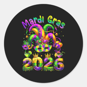 Happy mardi gras 2026 jester hat new orleans men classic round sticker