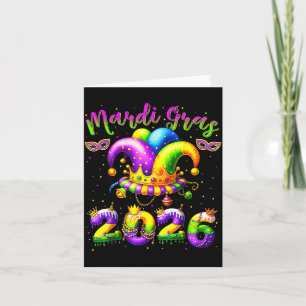Happy Mardi Gras 2026 Jester Hat New Orleans Men W Card