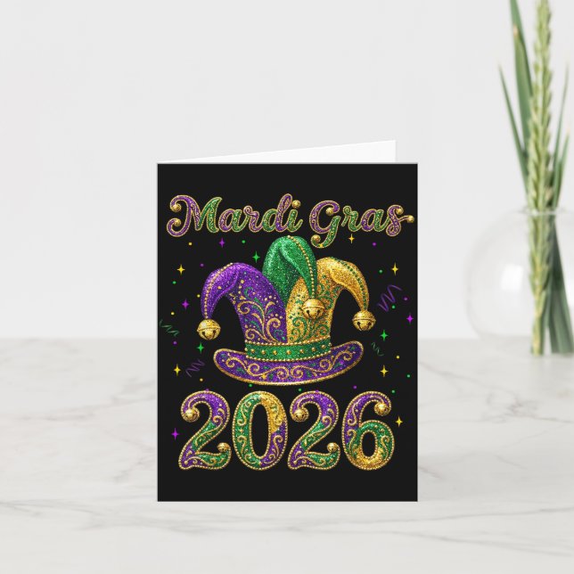 Happy Mardi Gras 2026 Jester Hat New Orleans Men W Card (Front)