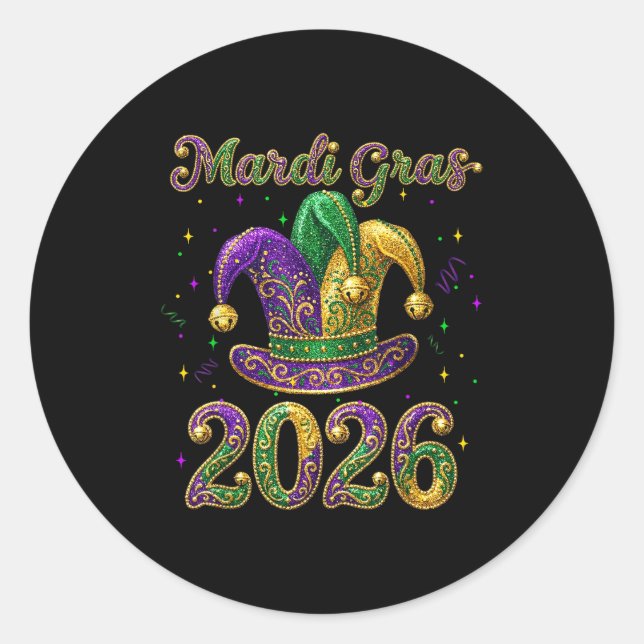 Happy Mardi Gras 2026 Jester Hat New Orleans Men W Classic Round Sticker (Front)
