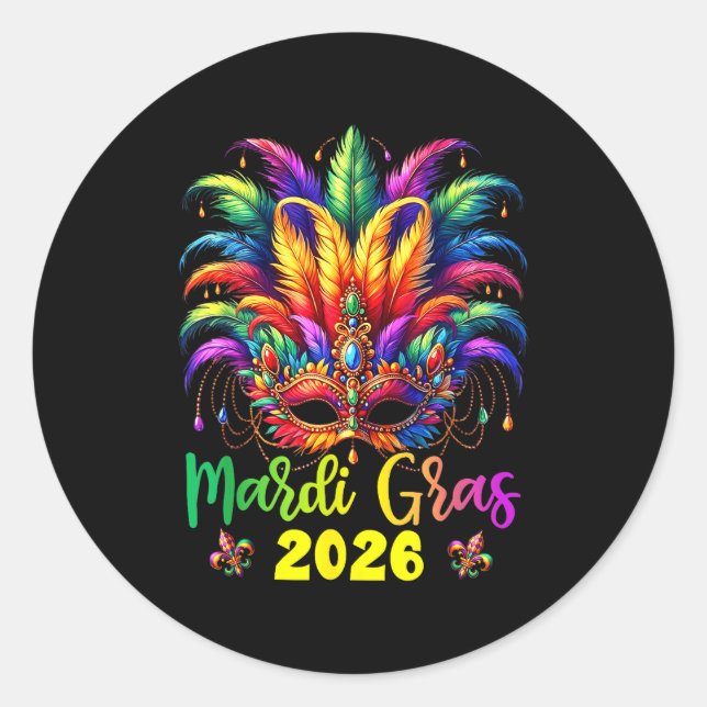 Happy Mardi Gras 2026 Jester Hat New Orleans Men W Classic Round Sticker (Front)